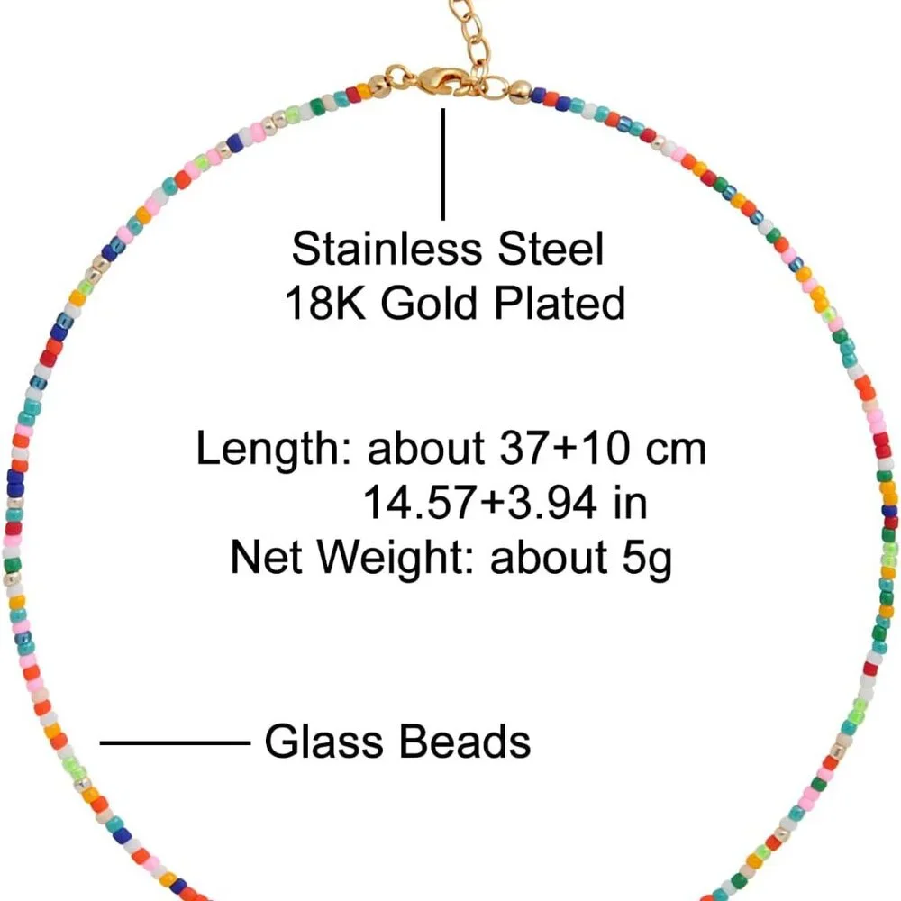 Freshwater Pearl Beaded Necklace for Women Handmade Boho Colorful Glass Beads Ch - Picture 6 of 6